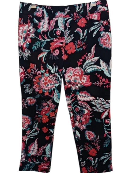 New York & Company Pants - NY&C Women's 10 Floral Print Capri Leggings - Black with Pink & Teal Flowers